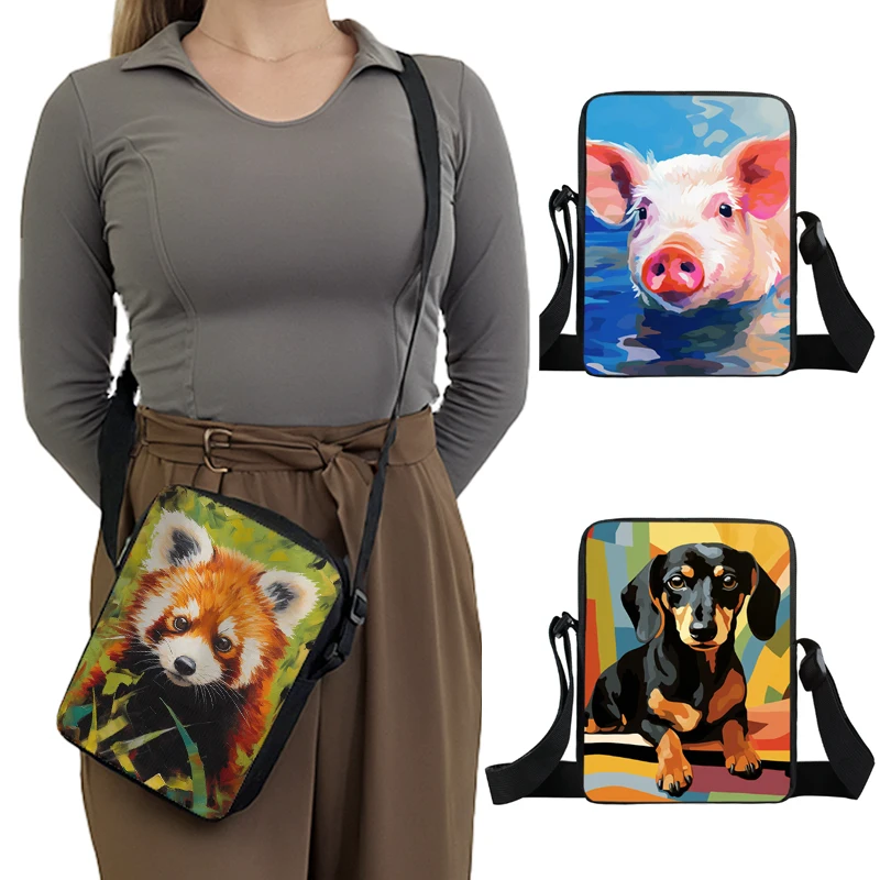 

Красочные сумки через плечо с изображением животных, животных, масляная живопись, женская сумка с художественным принтом, сумка-мессенджер с собакой, тигром, гусиной, сумки на плечо в подарок