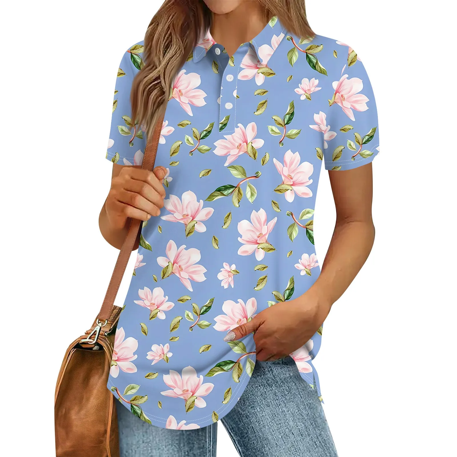 

Women'S Fashion Casual Lapel Short Sleeve Printed Shirt Women'S Button Up Tops Women'S Clothing Woman Clothing Top Women