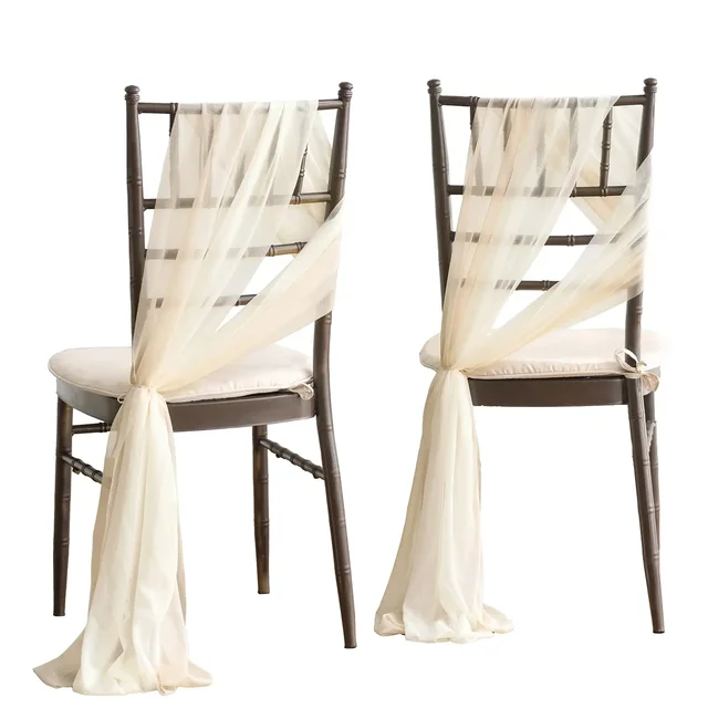 10/50 pièces 17x250cm vert sauge en mousseline de soie chaise ceintures ceinture chaise de mariage couvre ruban fête de mariage allée chaise décor 3