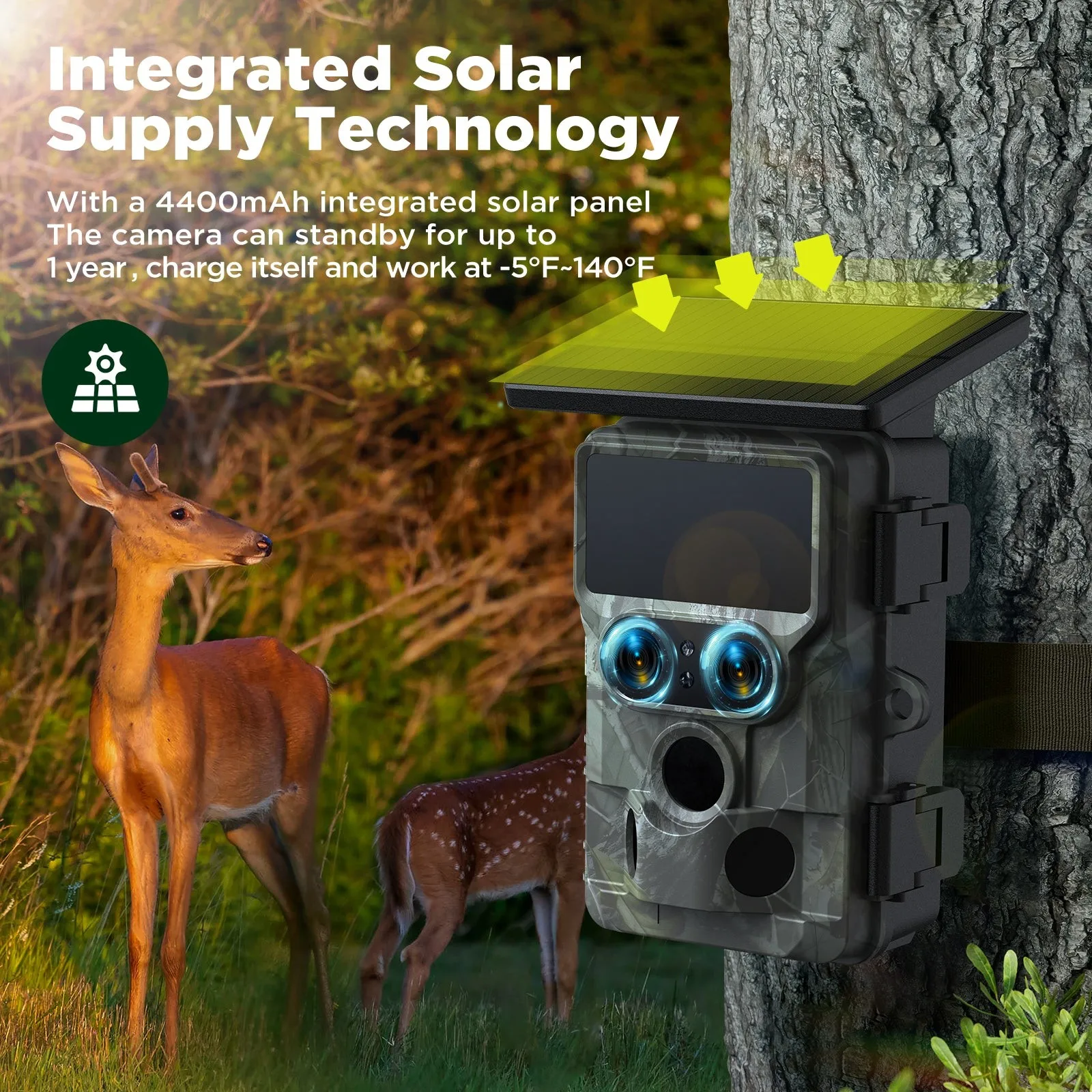 Hunting Trail Camera Trail Camera SunGusOutdoors 4K 48MP WiFi Solar Powered Dual Lens Wildlife Trail Camera Trap with 13MP SONY Native Sensor App Setting