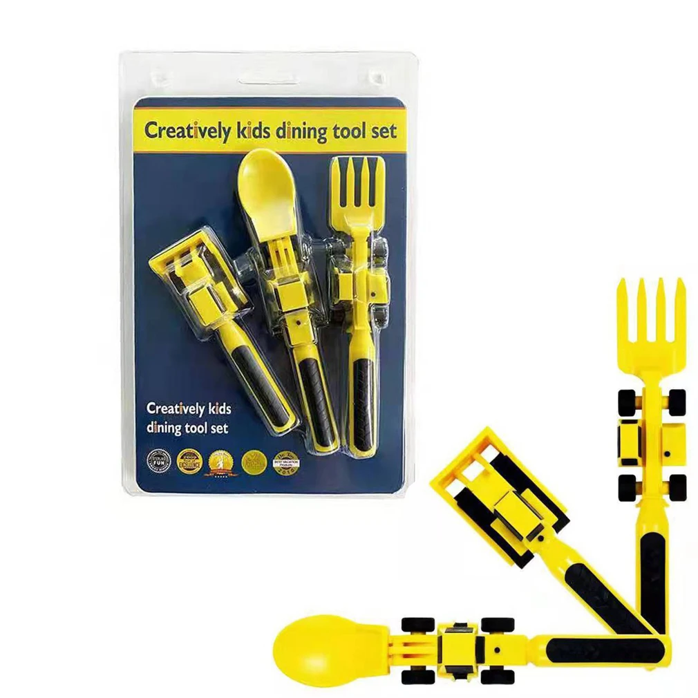 Childrens Cutlery Set Food Utensils For Kids Bulldozer Excavator Shovel Spoon Fork Feeding Tableware Constructive Eating Kitchen