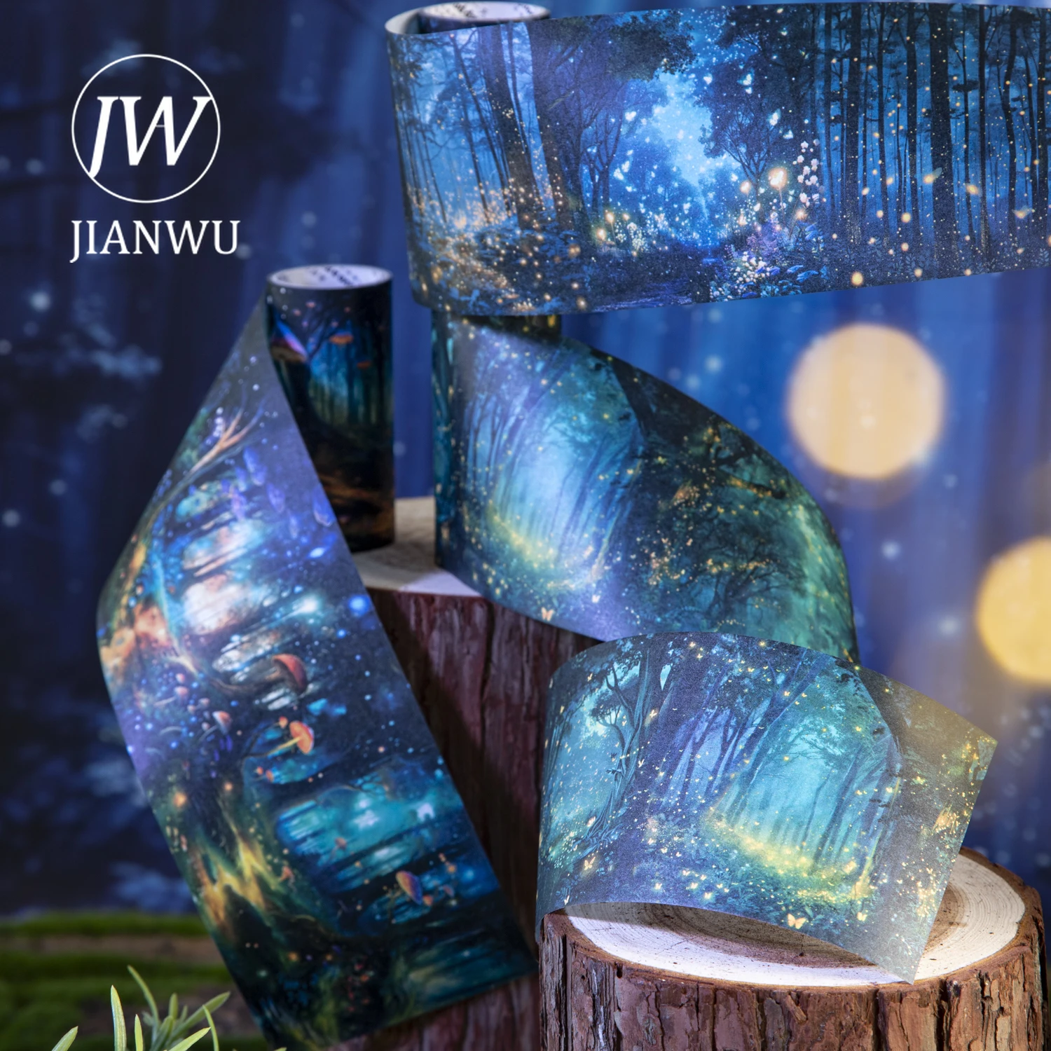 JIANWU 80mm * 200cm 야간 숲 시리즈 빈티지 나무 빛 풍경 재료 콜라주 Washi 테이프 크리 에이 티브 DIY 저널 편지지
