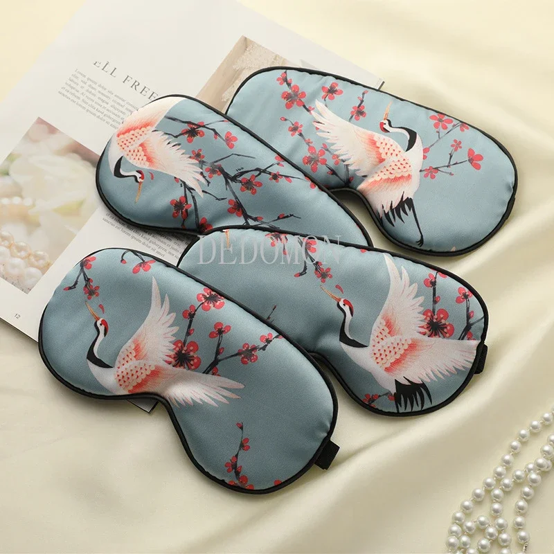 Silk Comfort Sleep Mask with Crane Design - Soft and Portable Eye Cover for Relaxation