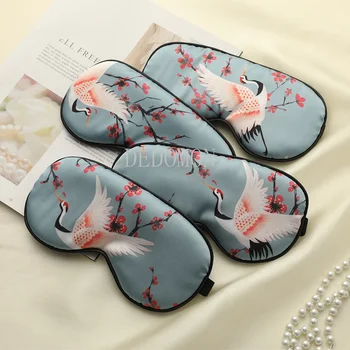 Maschera per gli occhi per dormire in seta per donna Uomo Stampa benda sull'occhio Gru Benda per gli occhi Maschera da notte per il sonno portatile Rilassa il cuscinetto per gli occhi morbido 1