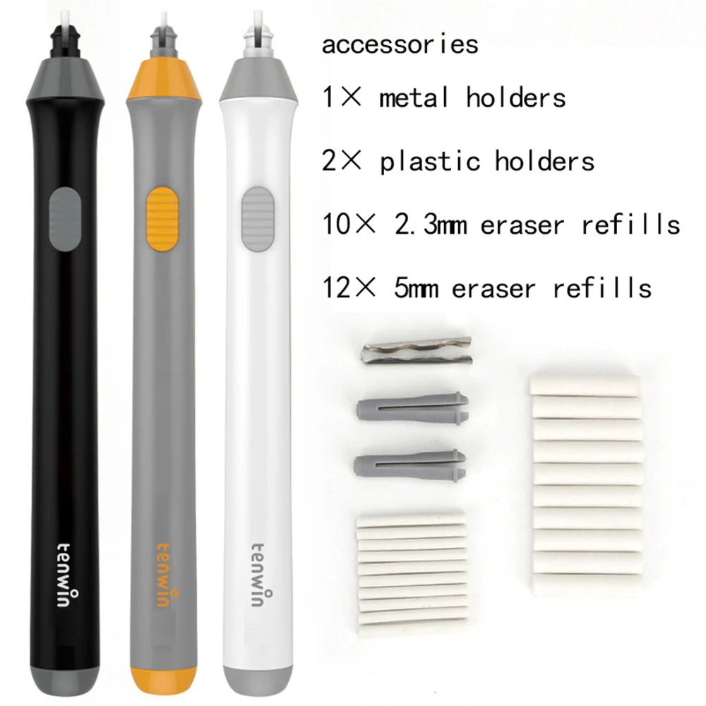 Adjustable Electric Rubber Eraser Tenwin with Rubber Refills Battery Power For Sketch Drawing Erasing School Stationery Supplies