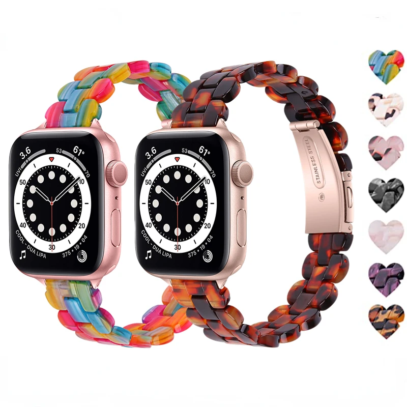 Slim Resin Strap For Apple Watch Band 45mm 41mm 44mm 40mm 42mm 38mm Women Bracelet Wristband Correa For iWatch 7 6 5 4 3 SE Belt