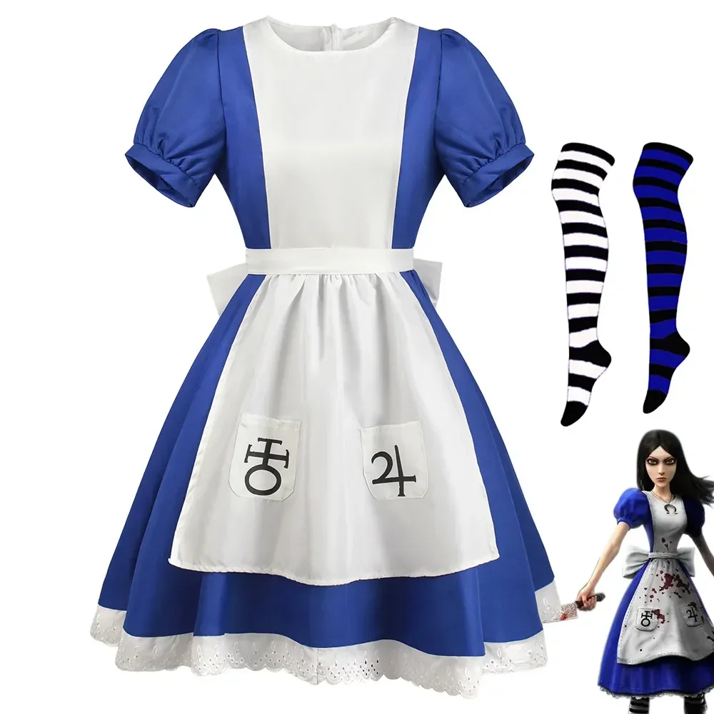 Gioco Madness Returns Alice Cosplay Costume Anime Alice Princess Dress Maid Grembiule Dress For Women Girls Halloween Party