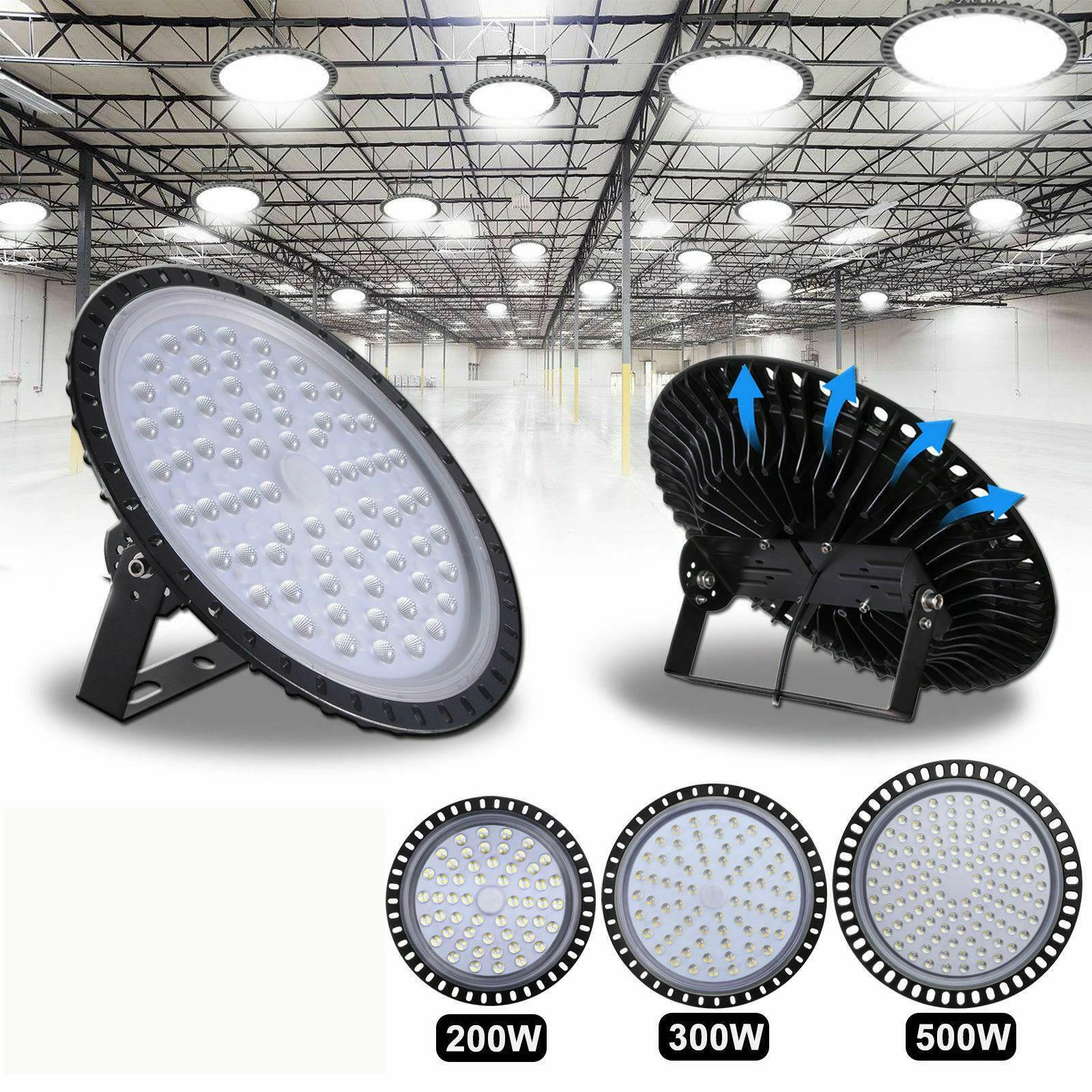 200-500W LED Workshop Lights High Bay Lamp UFO Shed Industrial Warehouse Factory