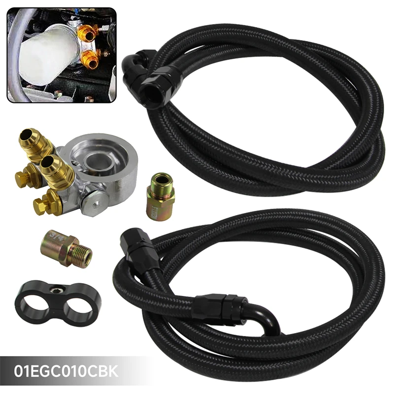 Uinversal An10 80 Degrees C176 F Thermostatic Oil Filter Adapter  With 1.4M & 1.6M Oil Hoses Kit
