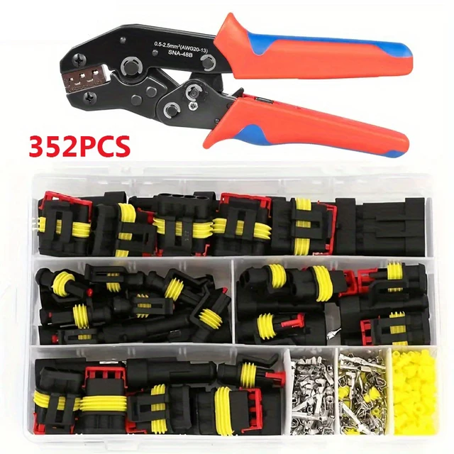 352 ชิ้นกันน้ําขั้วต่อไฟฟ้าขั้วต่อสายไฟรถยนต์ 1/2/3/4 พินขั้วต่อ CRIMPING TOOL 1