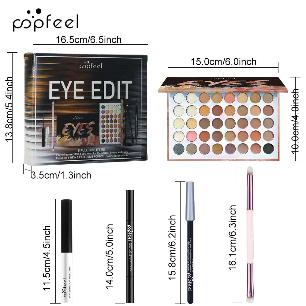 POPFEEL Lidschattenpalette mit 40 Farben, inklusive Pinsel, Eyeliner, Augenbrauenstift und Mascara. Perfekt für Make-up-Anfänger._voghion.com