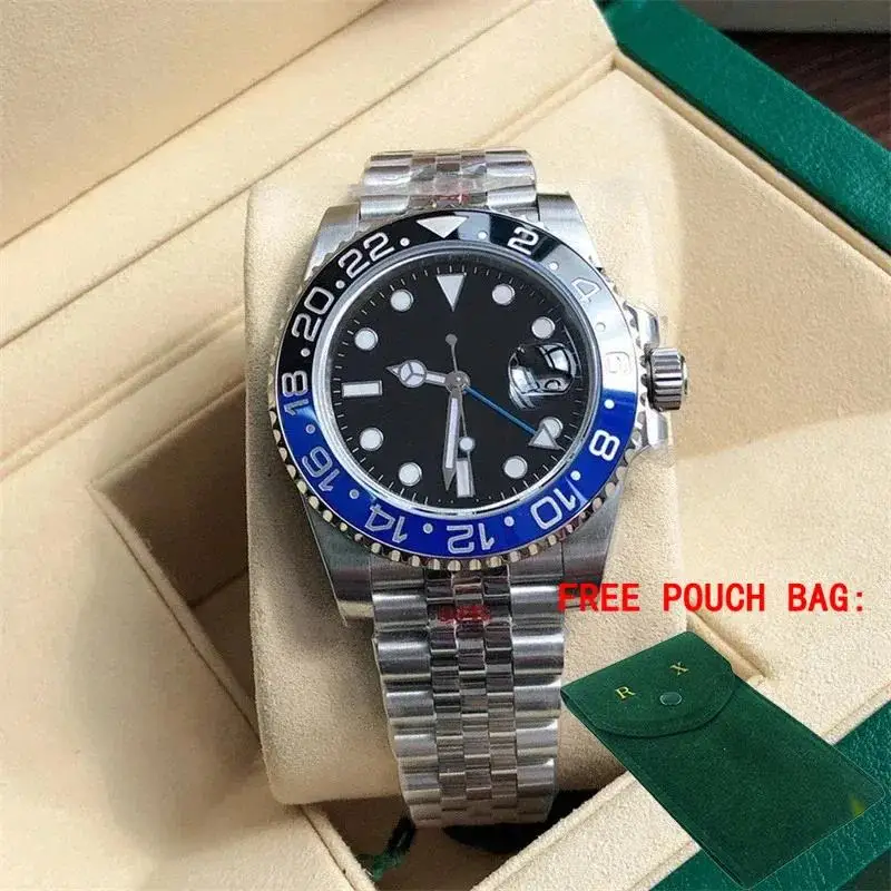 

Luxury New Automatic Mechanical Mens GMT Watch Stainless Steel Master Luminous Ceramic Bezel Sport Watches 40mm