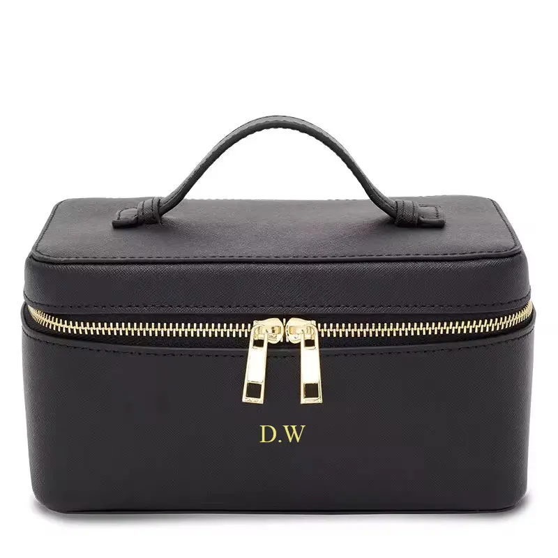 Custom Name Ladies Saffiano Split Leather Travel Toiletry Case Bag