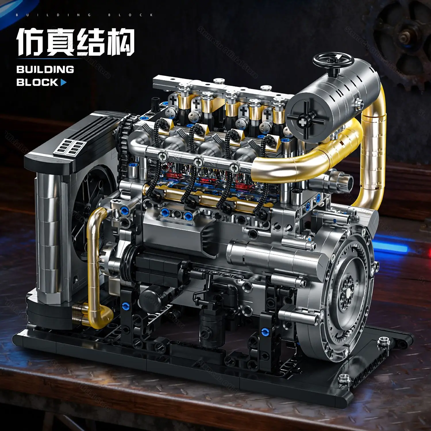 GQ-3706 1029PCS Diesel Inline 4-zylinder Simulation Motor Modell Bausteine Handgemachte Pädagogische Montage Ornament Spielzeug Geschenk