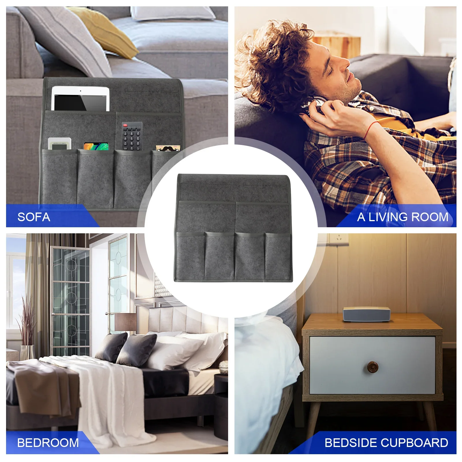 Organisateur D'accoudoir Pour Canapé – Poches Multifonctions Pour Télécommandes, Téléphone Et Tablette