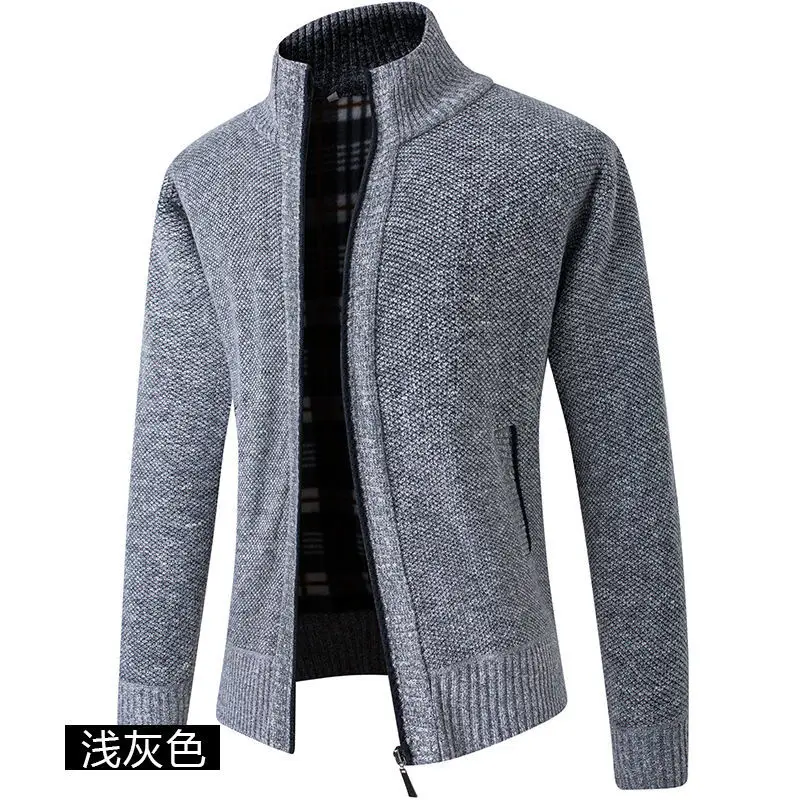 2023 Autumn Winter New Solid Color Fashion Stand Collar Long Sleeve Cardigan Man Casual Loose Zipper Pockets Warm Knitting coat