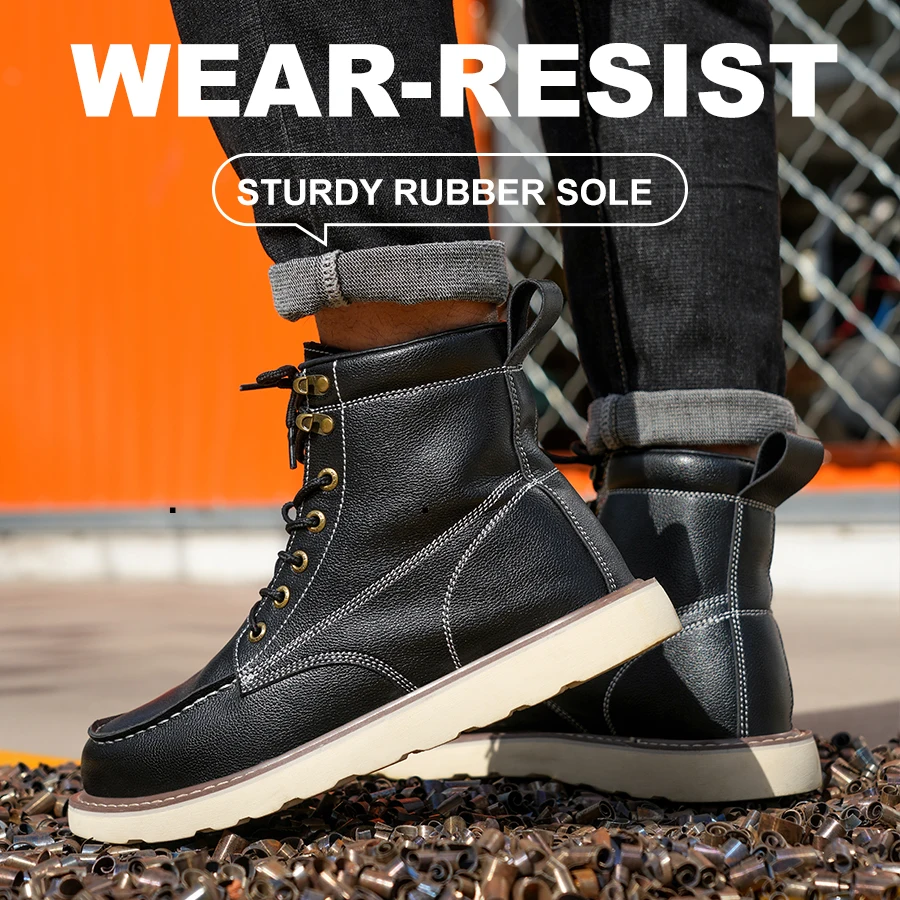 Two layer cowhide men’s anti-smash anti-puncture high top work safety shoes BEST SELLERS