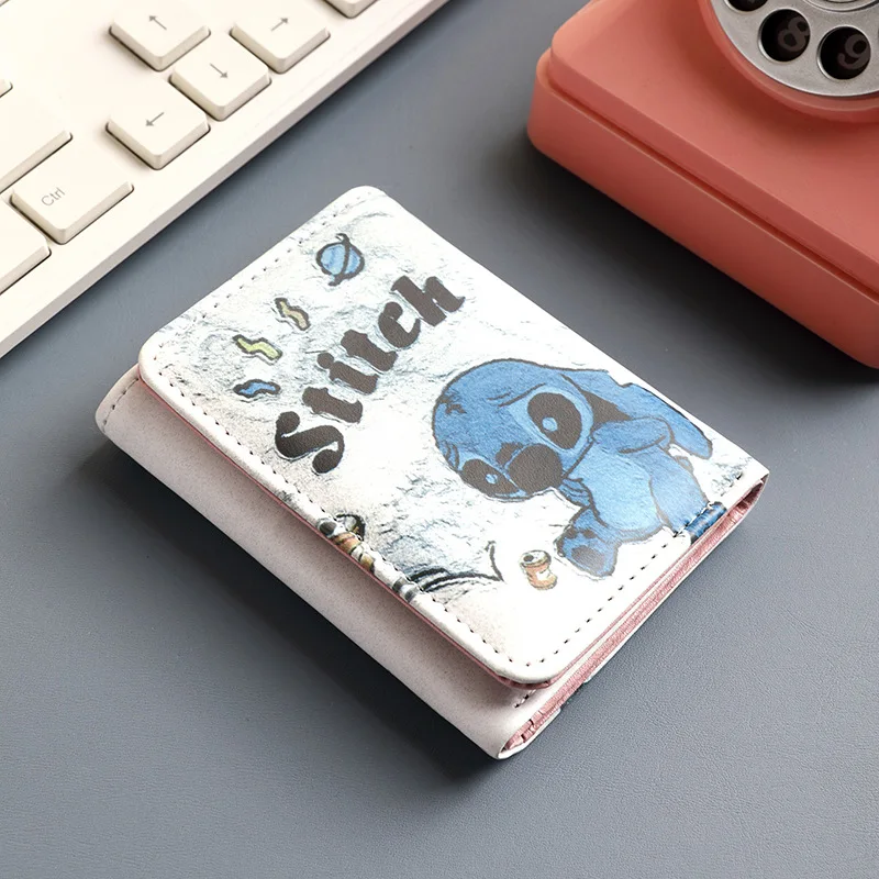 Cartoon Lilo & Stitch Short Wallet Disney Kawaii Pattern PU Leather Wallet for Women Multi-card Slot Card Holders Mini Purse