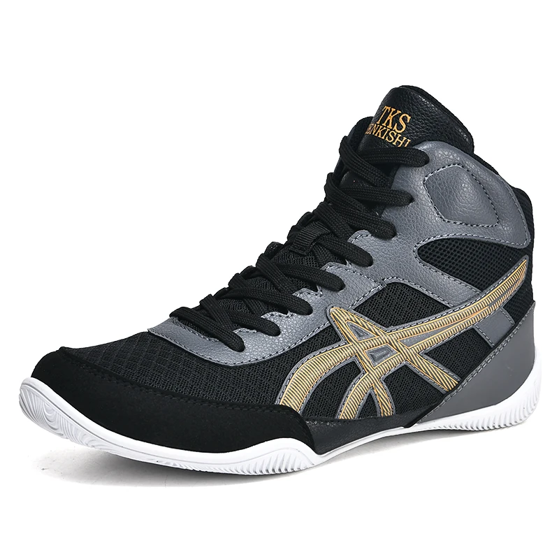 Men's Light Wrestling Shoes Breathable Mesh Boxing Sports Shoes Men's Training Boxing Black Gold Red Sports