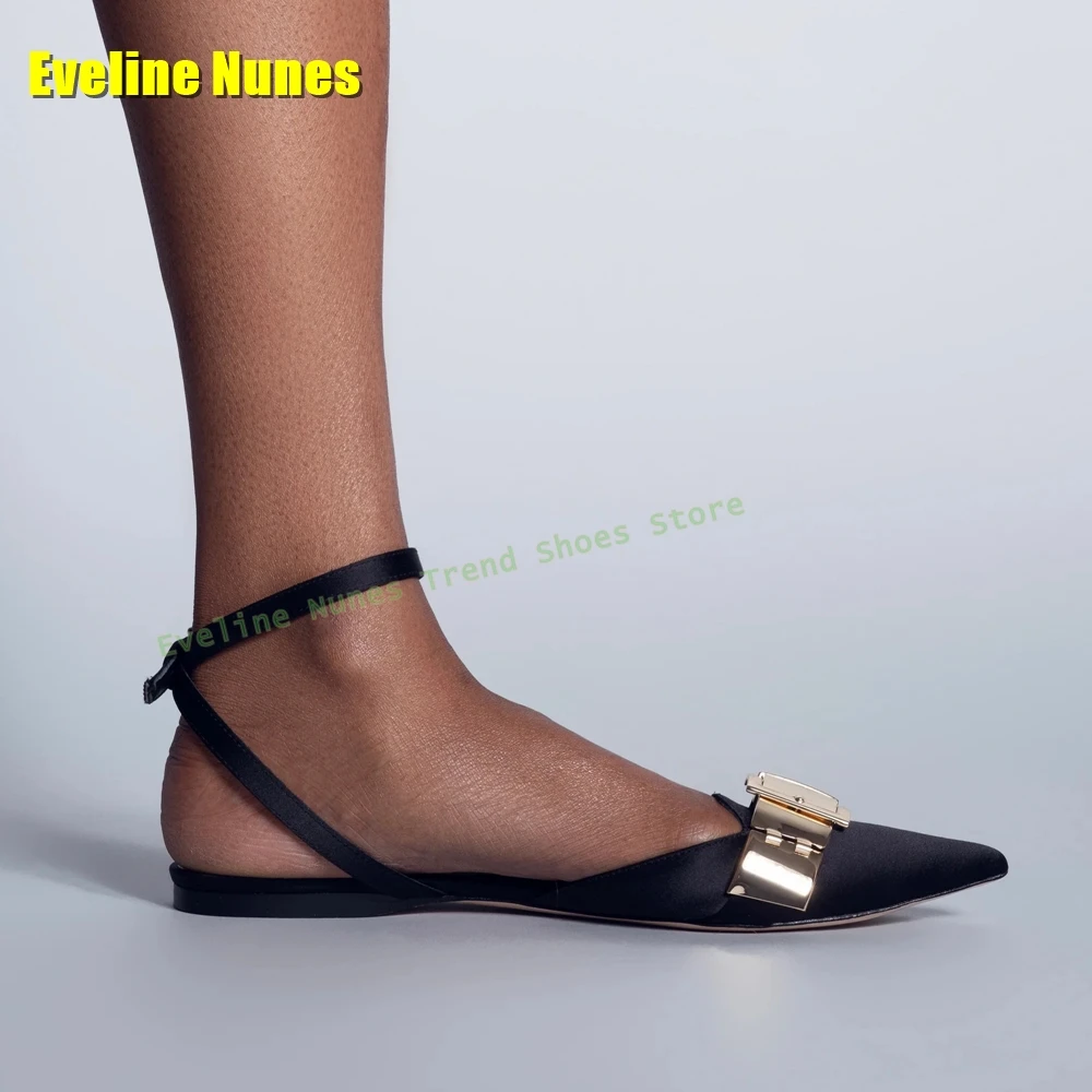 Ladies' Metal Buckle Shallow Stiletto Sandals Pointed Toe Side Air Slingback Elegant Sexy Pumps Summer Office Dress Shoes