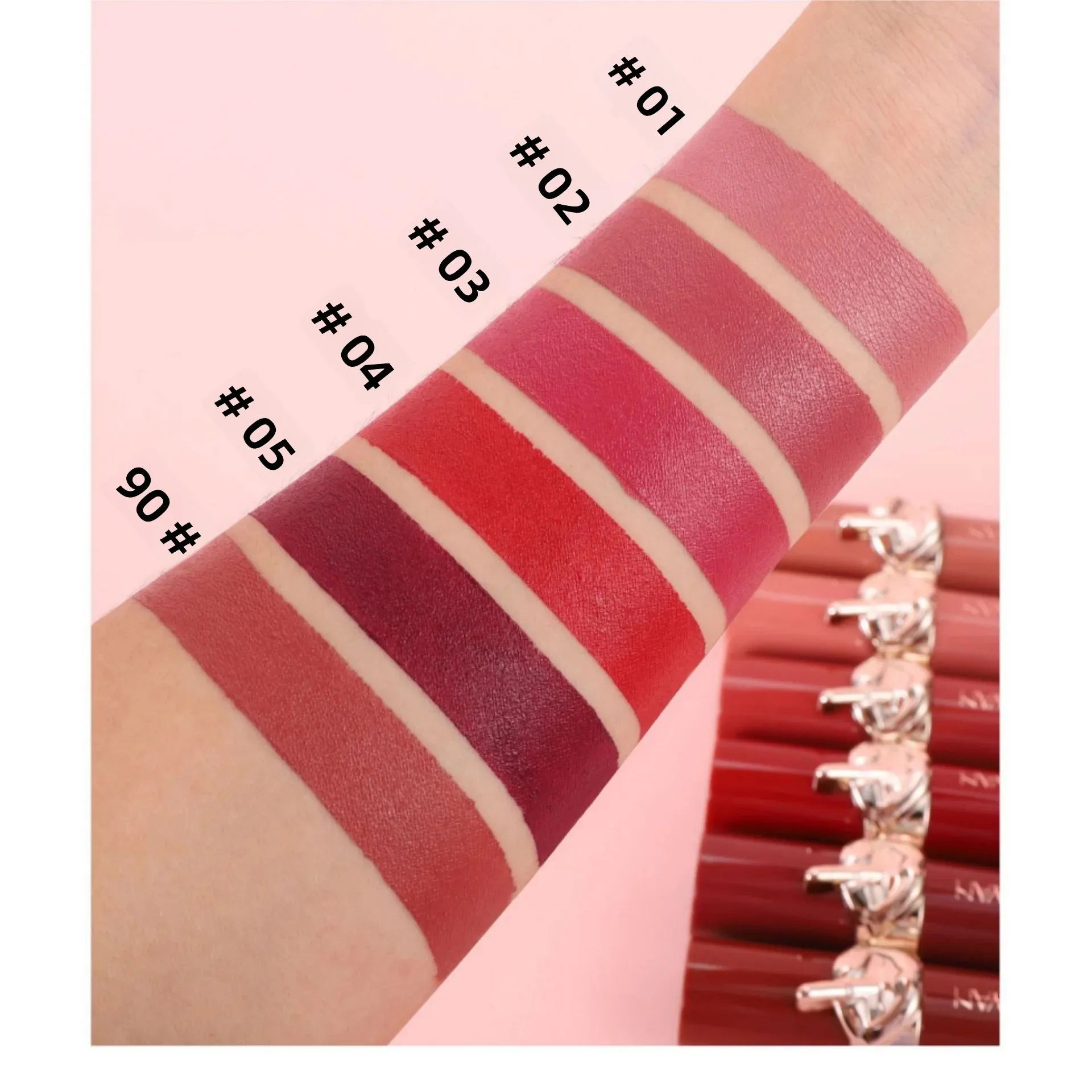 Conjunto de batons Velvet à prova d'água, alta pigmentação, acabamento matte, hidratante, não desbota, longa duração, nude avermelhado, gloss labial, cosmético de beleza sexy._voghion.com