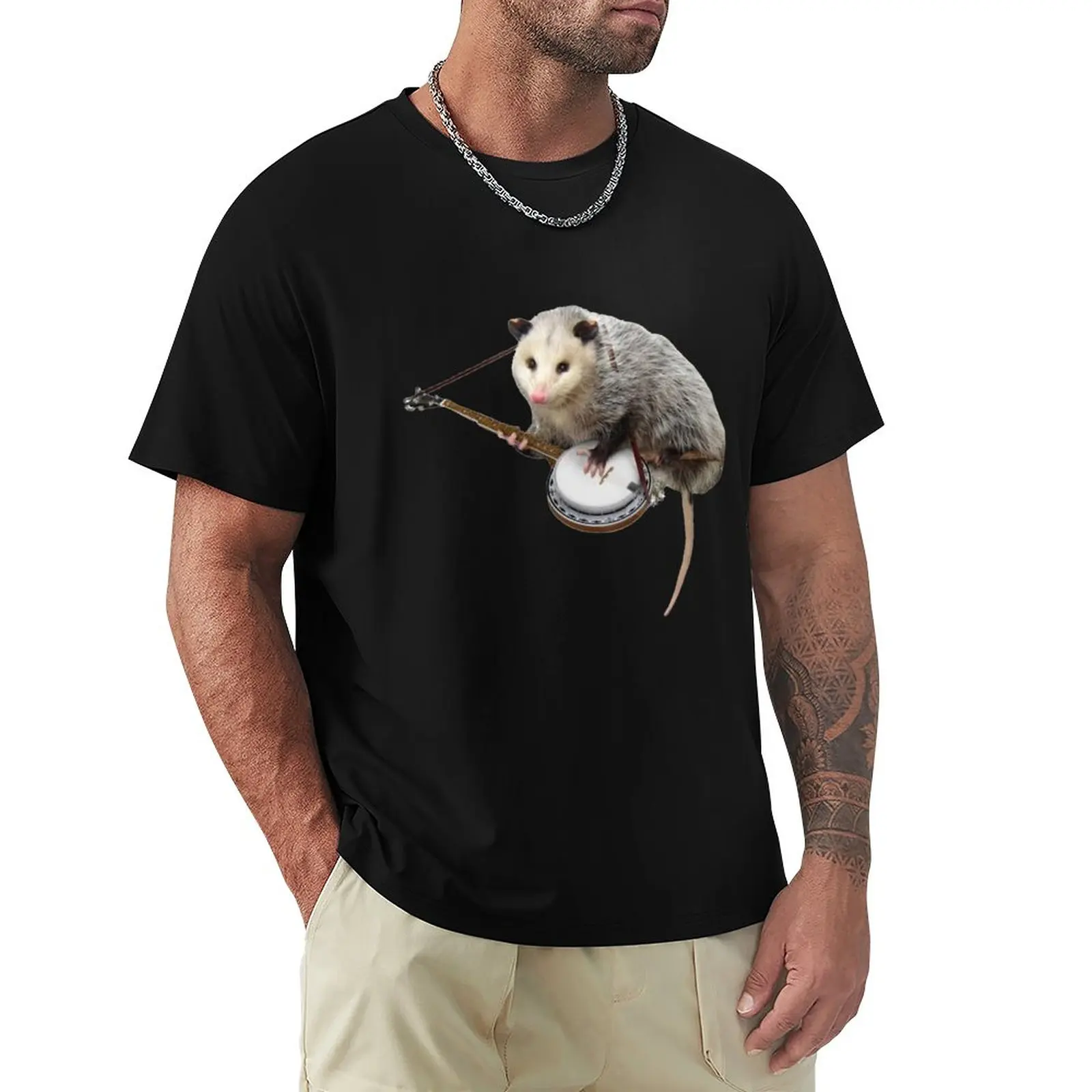 

Opossum Playing Banjo T-Shirt o-neck t-shirt shirts graphic tees mens graphic t-shirts hip hop Men's fashion t-shirts cotton top