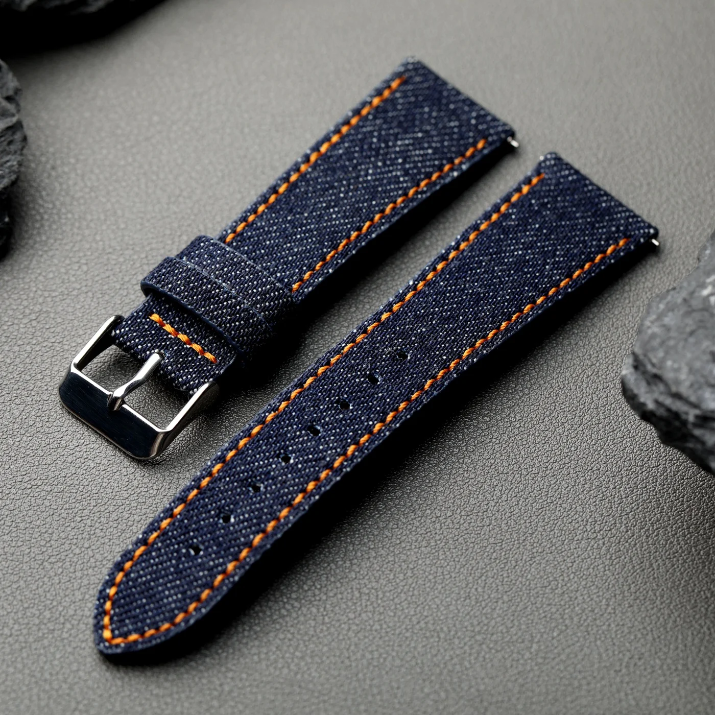 Premium Handmade Okayama Denim Leather Strap - Ultra-Thin Quick Release in Black, Brown, Blue