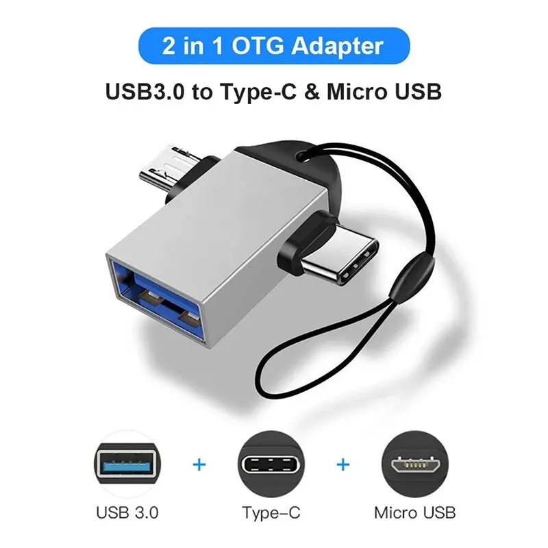 Aluminum Alloy 2 In 1 Android OTG Adapter Mobile Phone Adapter Usb Connector Multi Function Type C To USB Connector OTG Adapter