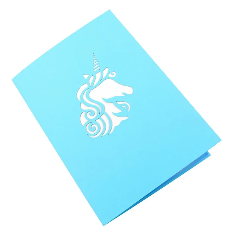 Pop up style Holiday Greeting Cards Creative Animal 3D Handmade Unicorn Paper Carving Birthday Gift
