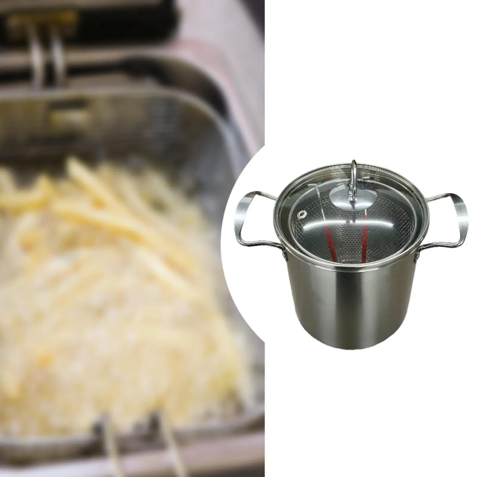 Deep Fry Pot with Handle with Strainer Basket and Lid Kitchen Frying Pot for Chicken French Fries Dining Room Kitchen Party