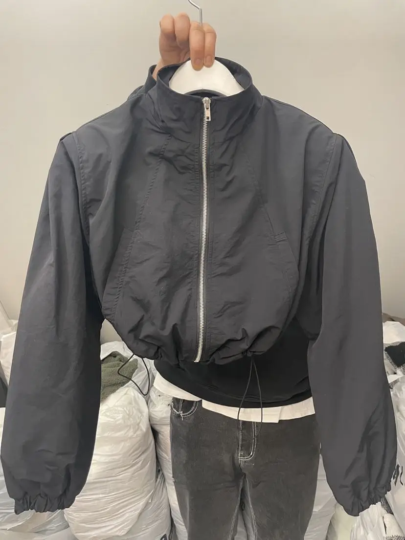 Spring and Summer New Sunscreen Coat for Women's Outwear Stand Up Neck Drawstring Bubble Long Sleeves for Leisure Sports