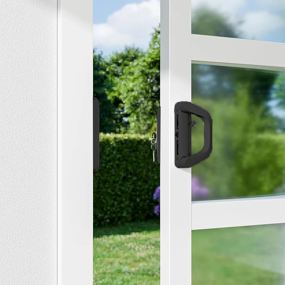 Description Picture 3 of itemGlass Door Lock With Keys Aluminum Alloy Sliding Door Handle Replacement Handle Lock Set Black Balcony Door Hook Lock