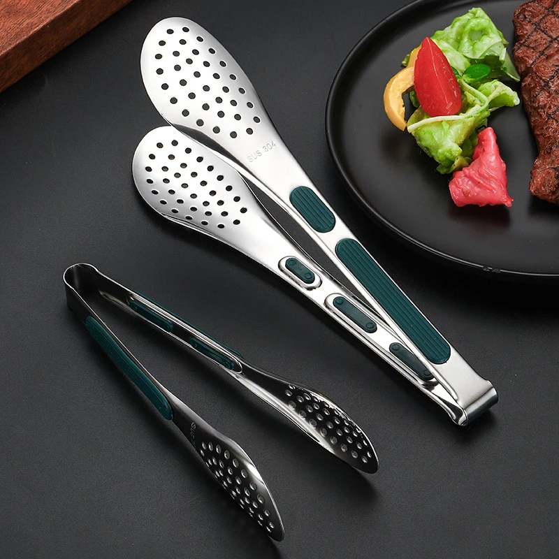 1PC Stainless Steel Food Tongs BBQ Meat Salad Bread Clip Barbecue Grill Non-Slip Clamp Cooking Tools Kitchen Accessories