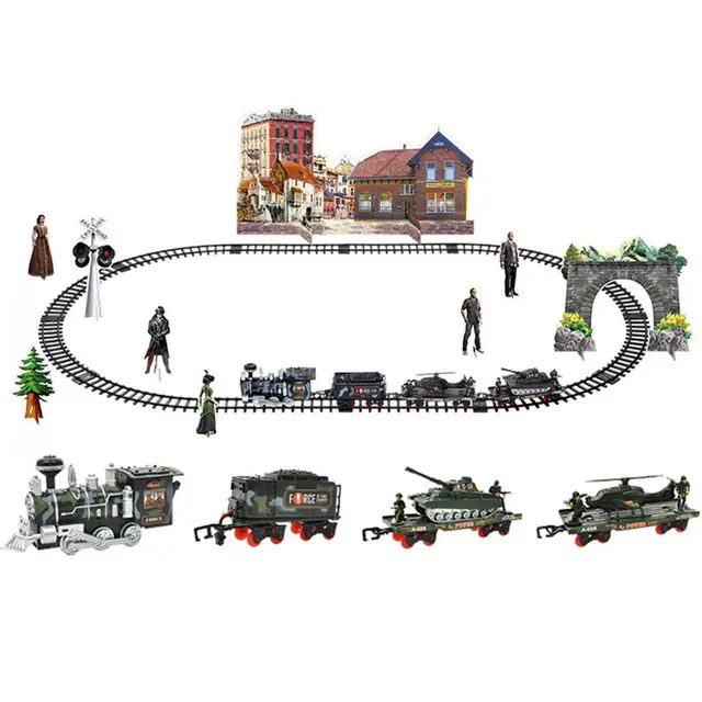 Train Sets Rechargeable Classic Steam Train Toy Set Electric Smoke Remote Control Track 3