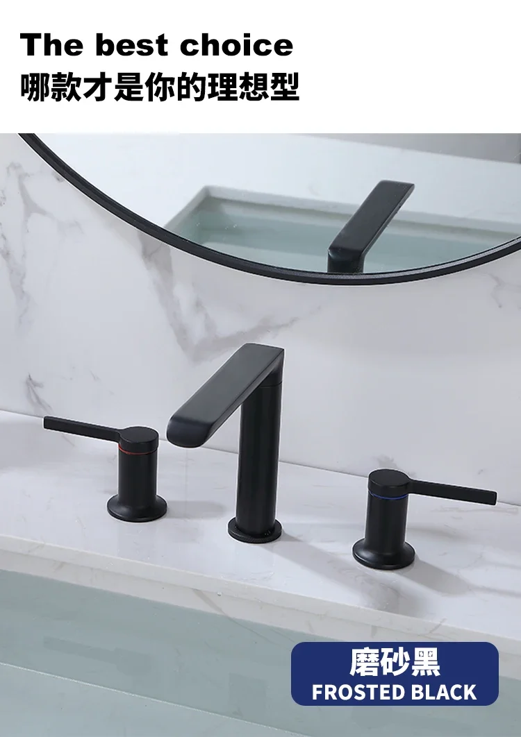Description Picture 4 of itemBrushed Gold Bathroom Widespread Basin Faucets Soild Brass Sink Mixer Hot & Cold Lavatory Crane Vessel 2 Handle 3 Hole Black