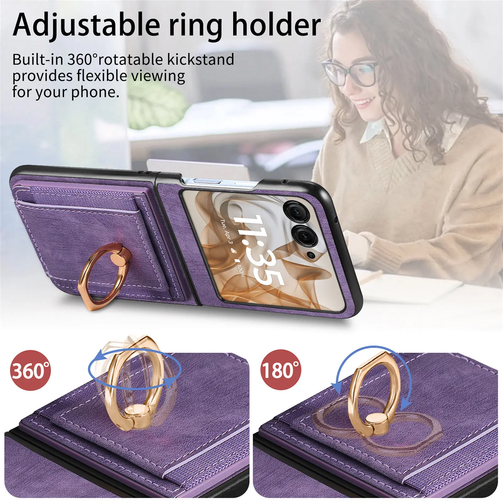 Vintage Magnetic Leather Case with Ring Holder and Card Slot - Fashionable Stand Cover with Skin-Soft Finish