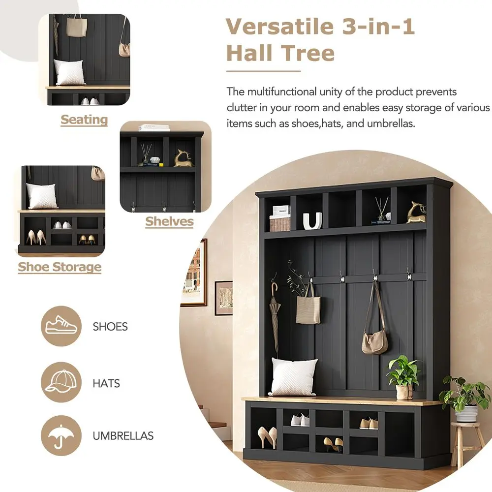 Hall Tree with Bench & Cube Storage 3