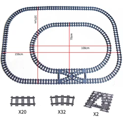City Trains Flexible Track Set with Curved Rails and Crossing Switch - Creative Building Block Toys (Train Tracks 04)