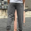 Mens Streetwear Casual Trend Cuffed Pants Jogging Drawstring Sweatpant Ripped Trousers Gym Fitness Sports Bottom Male Costume 5