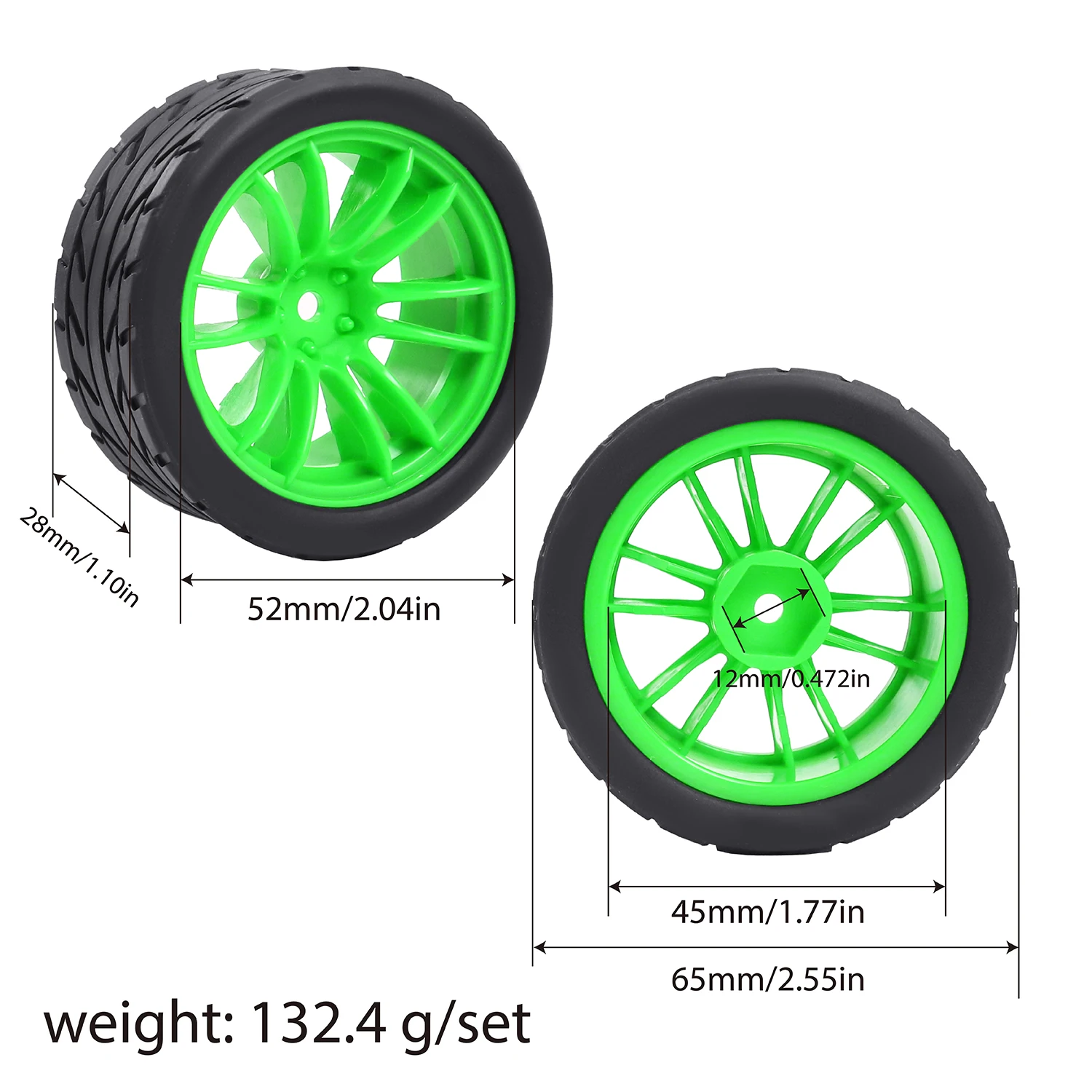 KINGCOO – 4 Pneus Rallye RC 65 Mm – Caoutchouc Et Jantes Vintage 12 Mm Hex – Compatible 1/10 HSP, HPI, Tamiya – Bleu 6 Rayons