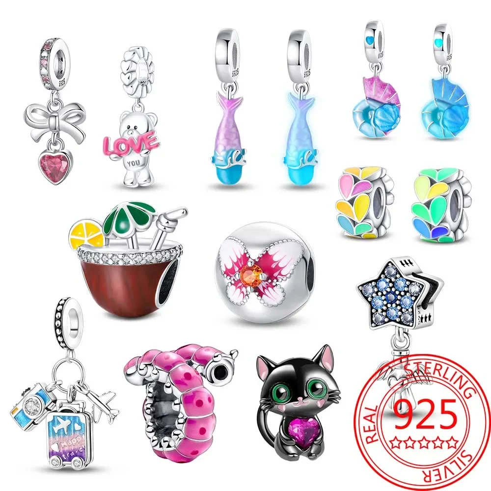 

Fashionable 925 Sterling Silver Caterpillar Bowtie Cat Flower Travel Seafood Pendant Beads Fit Pandora Bracelet Boutique Jewelry