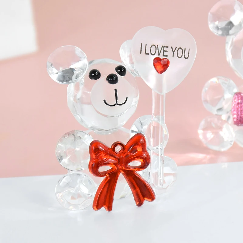 

1pc Cute Bear Crystal Figurine Valentine's Day Gift Bear Heart Glass Ornament Best Gifts For Girlfriend Boyfriend Wedding Decor