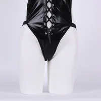 Sous-vêtements en cuir Latex pour femmes, ensemble de soutien-gorge creux, Costumes érotiques, dos nu, col en V, robe de poupée, grande taille, Corsets, ensemble de Lingerie Sexy 6