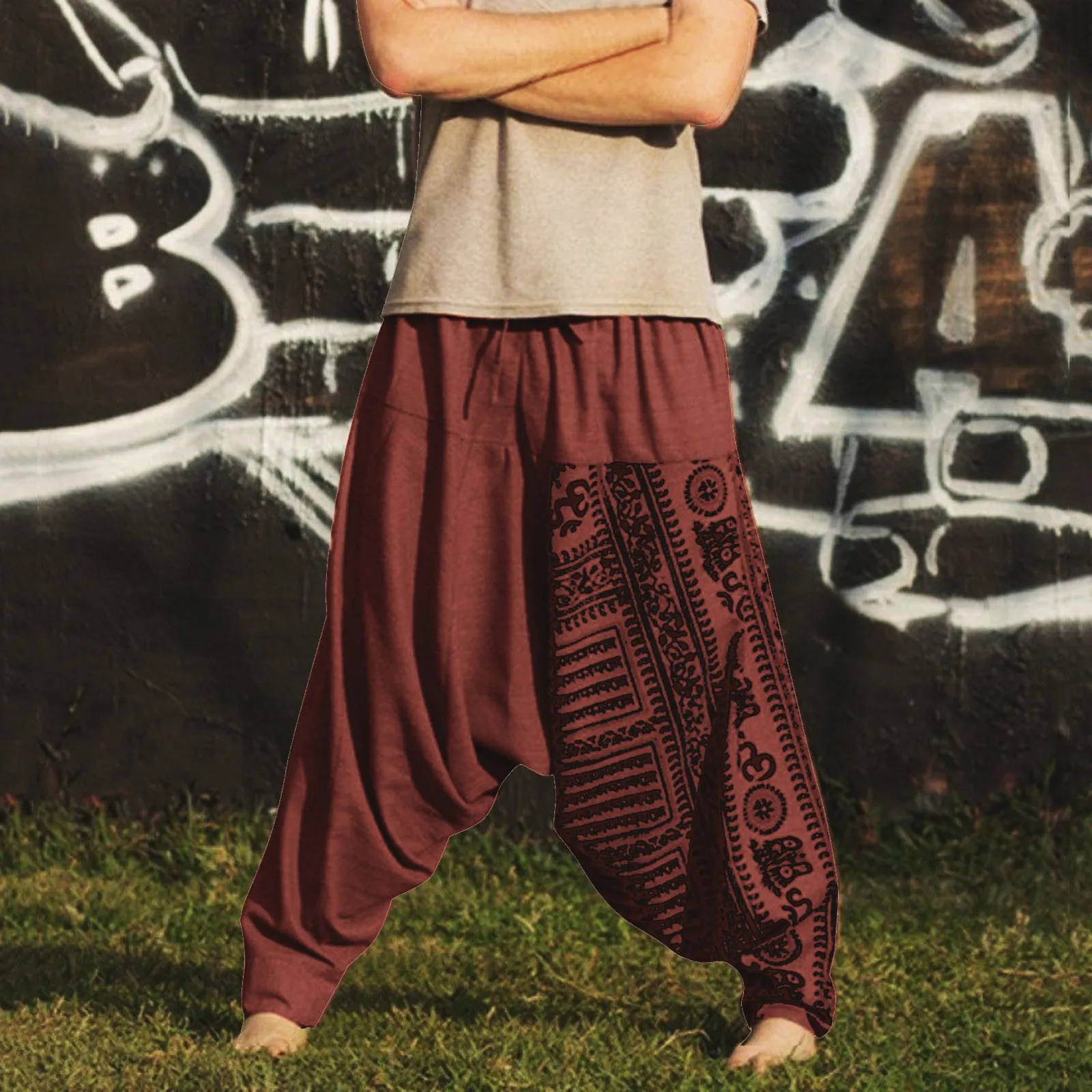 Men Pants Nationality Style Pants Men's Oversize Pants Baggy Long Casual Print Loose Large Size Nationality Trousers Harem Man