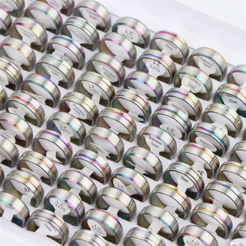 50 Teile/los Edelstahl Einfache Bunte Streifen Echtheit Ring für Männer Und Frauen Mode Klassischen Charme Schmuck Zubehör Geschenk – Detail 9