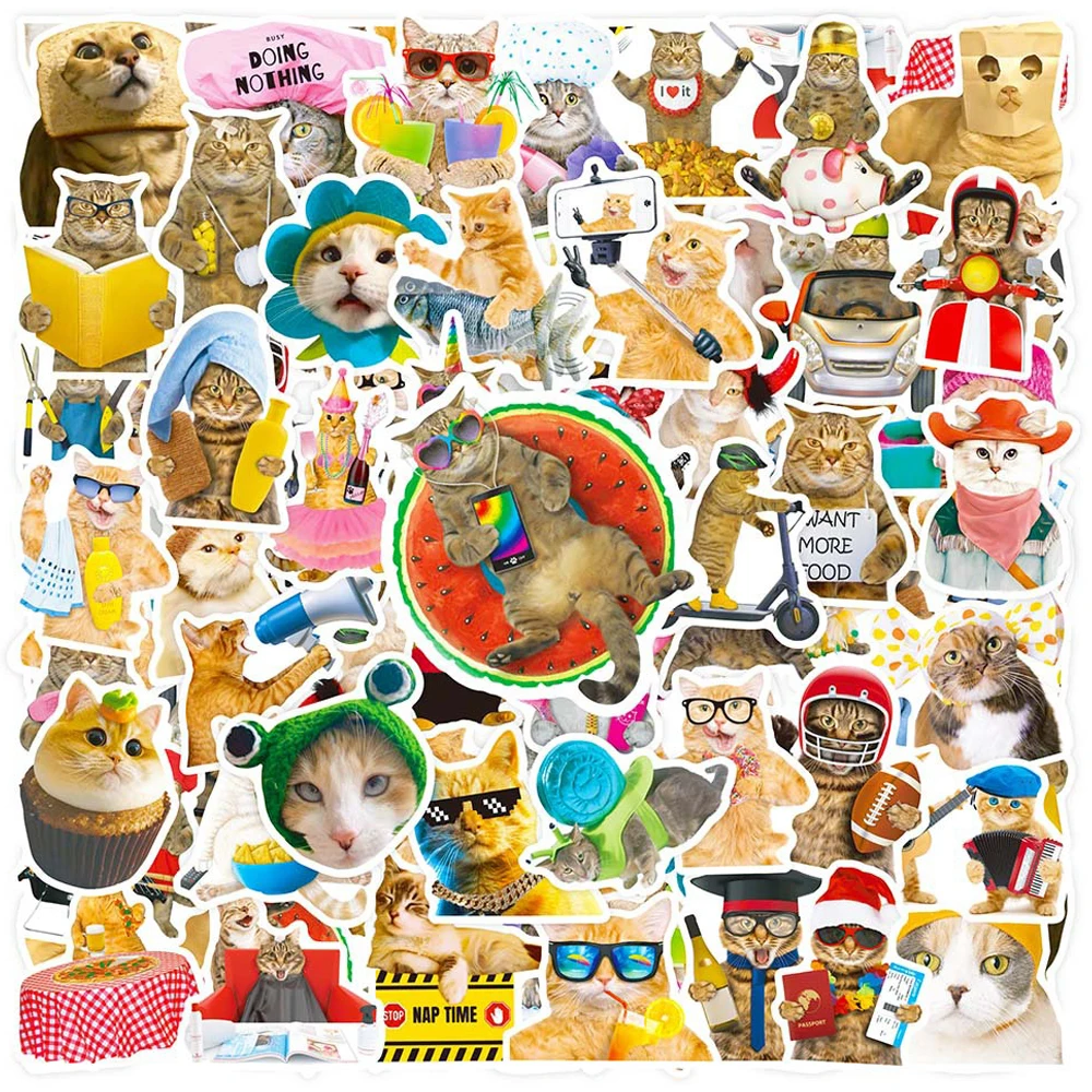 

10/30/50PCS Funny Animal Cat Cartoon Stickers Aesthetic Decal DIY Laptop Luggage Skateboard Cute Graffiti Sticker for Kid Toy