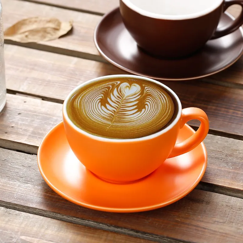 

220ml Thick Body Ceramic Coffee Cup Saucer Flat White Latte Cup Cappuccino Double Espresso Cup and Plate Set Drinkware