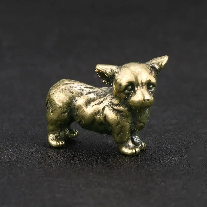 Solid Brass Puppy Corgi Figurine Miniature Tea Pet Crafts Desktop Small Ornament Dog Home Decorations Accessories Children Gifts