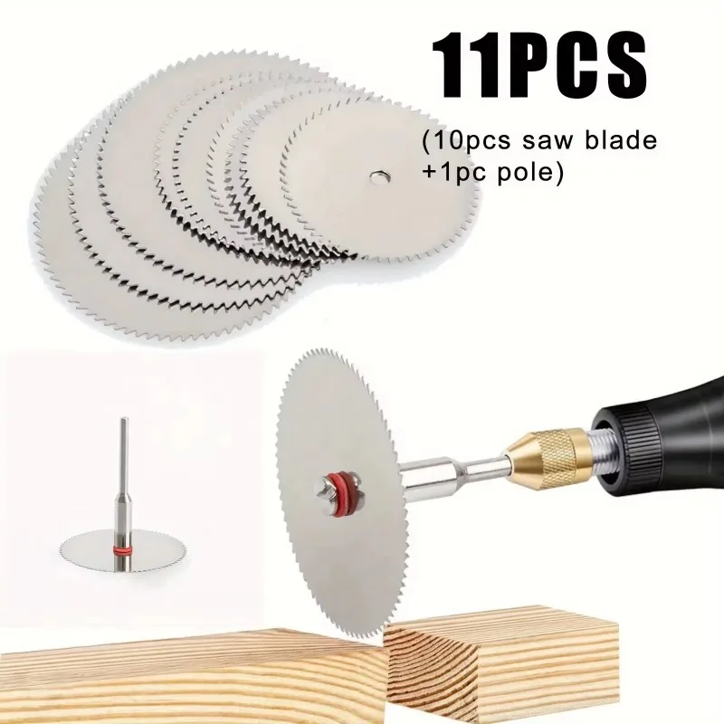 11 Pcs Mini Circular Saw Blade Set Precision Woodworking Cutting Disc with 1 Rod 22mm 25mm 32mm for Cutting Wood Metal 2030