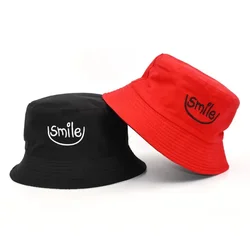 Unisex Double-Sided Graffiti Bucket Hat - Wide Brim Foldable Sun Cap - 56-58CM (Smile-Red Black)